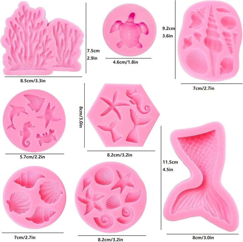 AMBESTEE Mermaid Theme Cake Mold, Mermaid, Shell, Seaweed, Coral Silicone Mold Cupcake Toppers Mold for Candy,Chocolate,Fondant,Polymer Clay,Crafting Projects & Cake Decoration - Image 2